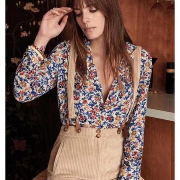 Sézane Florence Floral Button Front Blouse Top Cottagecore Classy Size 36 / US 4